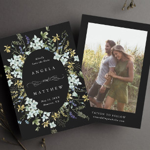 Elegante Wildflower Ovaal Lijst Bruiloft Foto Zwar Save The Date