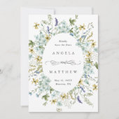 Elegante Wildflower Ovaal Lijst Trouwfoto Save The Date (Voorkant)