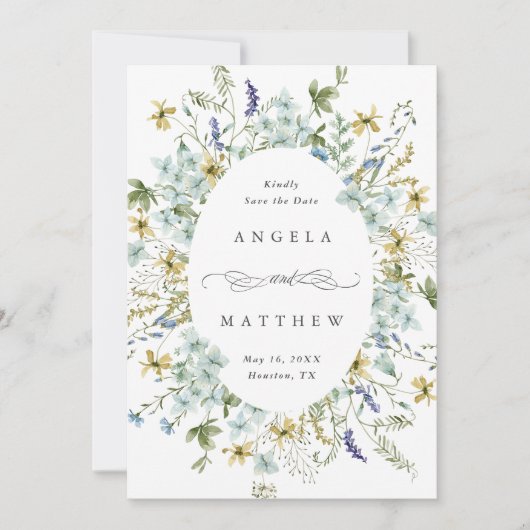 Elegante Wildflower Ovaal Lijst Trouwfoto Save The Date (Voorkant)