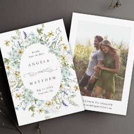 Elegante Wildflower Ovaal Lijst Trouwfoto Save The Date