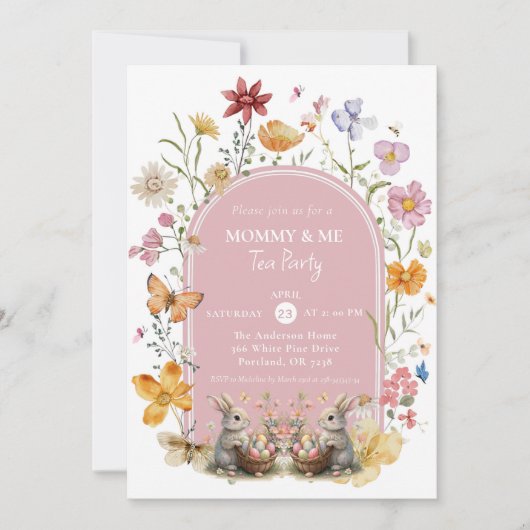 Elegante Wildflower Paas Mama & Me Tea Party Kaart (Voorkant)