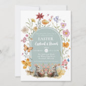 Elegante Wildflower Paasbrunch & Egg Hunt Party Kaart (Voorkant)