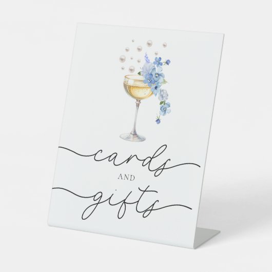 Elegante Wildflower Parels & Prosecco Kaarten & Ca Reclamebord Met Voetstuk (Voorkant)
