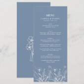 Elegante Wildflower Periwinkle bruiloft Menu (Voorkant / Achterkant)