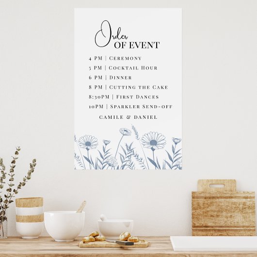 Elegante Wildflower Periwinkle bruiloft Poster (Keuken)