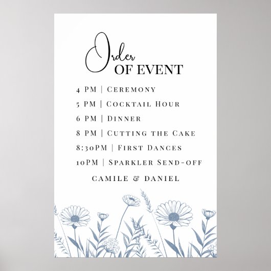 Elegante Wildflower Periwinkle bruiloft Poster (Voorkant)