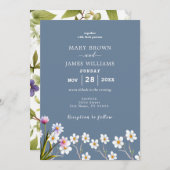 Elegante Wildflower Periwinkle bruiloft uitnodigin Kaart (Voorkant / Achterkant)