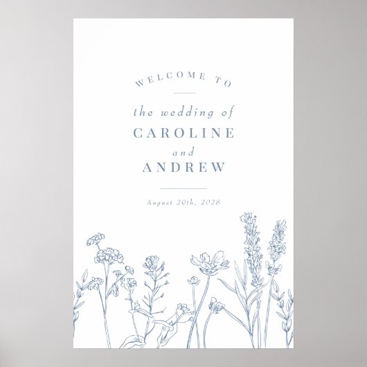 Elegante Wildflower Periwinkle Bruiloft Welkomstbo Poster (Voorkant)