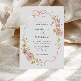 Elegante Wildflower Pink Bow Wedding Kaart