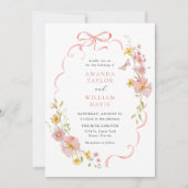 Elegante Wildflower Pink Bow Wedding Kaart (Voorkant)
