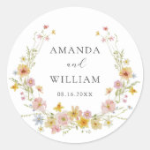 Elegante Wildflower Pink Bow Wedding Ronde Sticker (Voorkant)