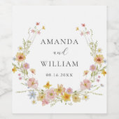 Elegante Wildflower Pink Bow Wedding Wijn Etiket (Enkel label)