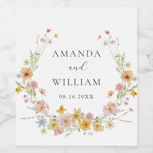 Elegante Wildflower Pink Bow Wedding Wijn Etiket (Enkel label)