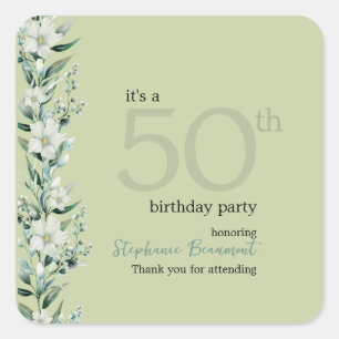 Elegante Wildflower Pink Surprise 50ste verjaardag Vierkante Sticker