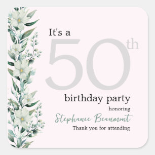 Elegante Wildflower Pink Surprise 50ste Verjaardag Vierkante Sticker