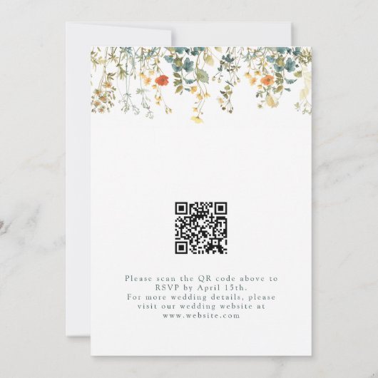 Elegante Wildflower QR Code Bruiloft Kaart (Achterkant)