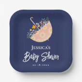 Elegante Wildflower Roze Paraplu Baby shower Papieren Bordje (Voorkant)