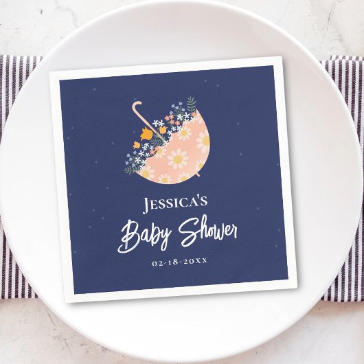 Elegante Wildflower Roze Paraplu Baby shower Servet