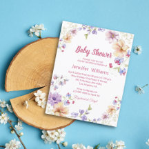 Elegante Wildflower Roze Script Meisje baby shower