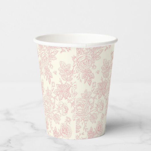 Elegante Wildflower Rozen Blush Roze Bruiloft Papieren Bekers (Rechts)