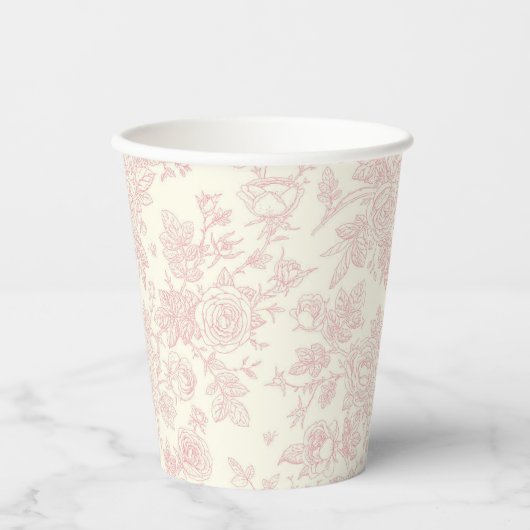 Elegante Wildflower Rozen Blush Roze Bruiloft Papieren Bekers (Voorkant)