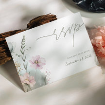 Elegante Wildflower RSVP-kaart | Aquarel Bloemen