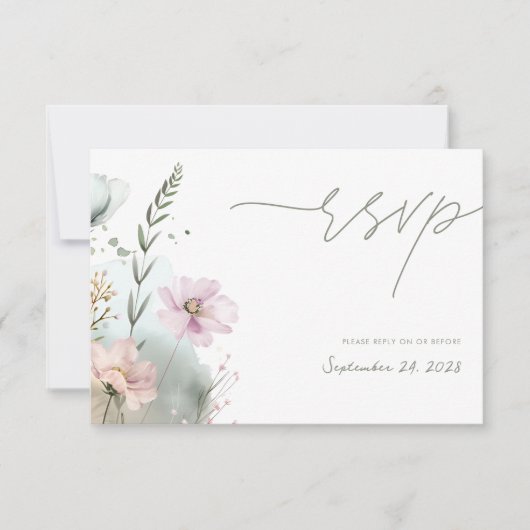 Elegante Wildflower RSVP-kaart | Aquarel Bloemen RSVP Kaartje (Voorkant)