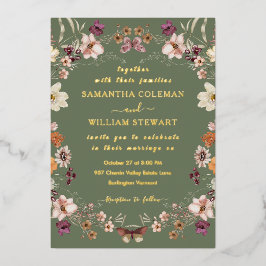 Elegante Wildflower Rustieke Sage Groene Bruiloft Folie Uitnodiging