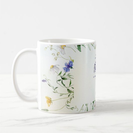 Elegante Wildflower Schrift gepersonaliseerd Koffiemok (Links)
