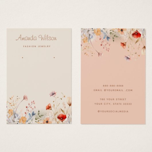 Elegante wildflower sieraden oorbel display kaart (Voorkant /achterkant)