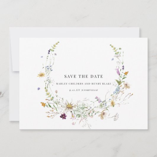 Elegante Wildflower Sla de datum op Save The Date (Voorkant)