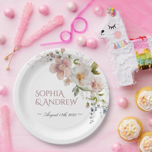 Elegante Wildflower Trouwpapier Borden Papieren Bordje (Feest)