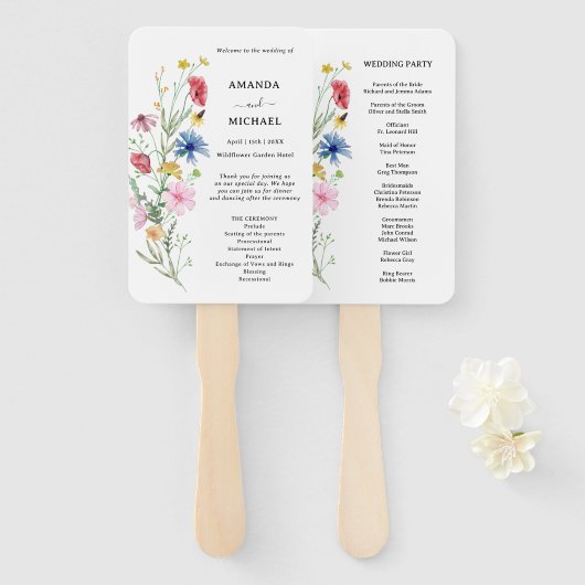 Elegante Wildflower Trouwprogramma Hand Fan Handwaaier (Voorkant en achterkant)