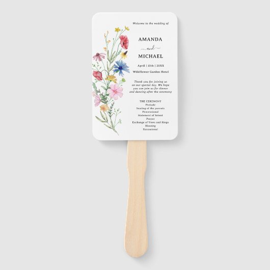 Elegante Wildflower Trouwprogramma Hand Fan Handwaaier (Voorkant)