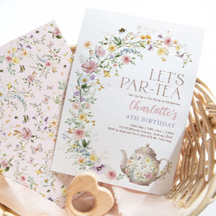 Elegante Wildflower Tuin Thee Party Meisje Verjaar Kaart