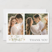 Elegante Wildflower Twee foto bruiloft dank u Bedankkaart (Voorkant)