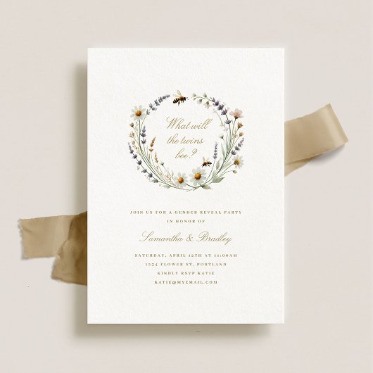 Elegante Wildflower Twins Baby Gender Reveal Party Kaart