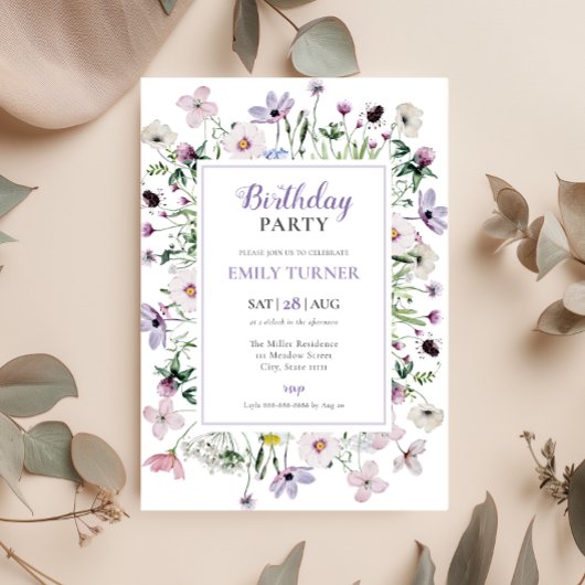 Elegante Wildflower Verjaardag Uitnodiging