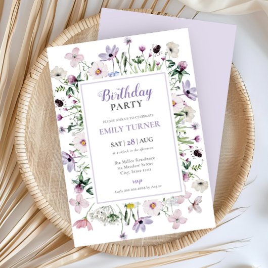 Elegante Wildflower Verjaardag Uitnodiging