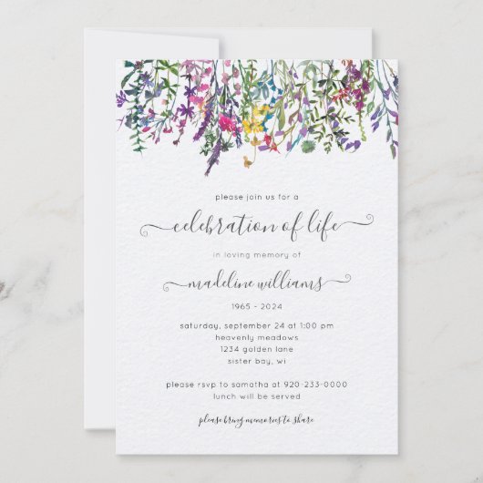 Elegante Wildflower Viering van het Leven Begrafen (Voorkant)