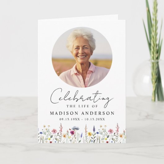 Elegante Wildflower Viering van het Leven Begrafen Programma (Voorkant)