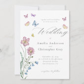 Elegante Wildflower Vlinder Bruiloft Kaart (Voorkant)