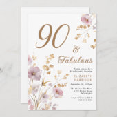 Elegante Wildflower Waterverf 90ste Verjaardagsfee Kaart (Voorkant / Achterkant)