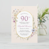 Elegante Wildflower Waterverf 90ste Verjaardagsfee Kaart (Staand voorkant)