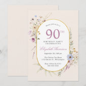 Elegante Wildflower Waterverf 90ste Verjaardagsfee Kaart (Voorkant / Achterkant)