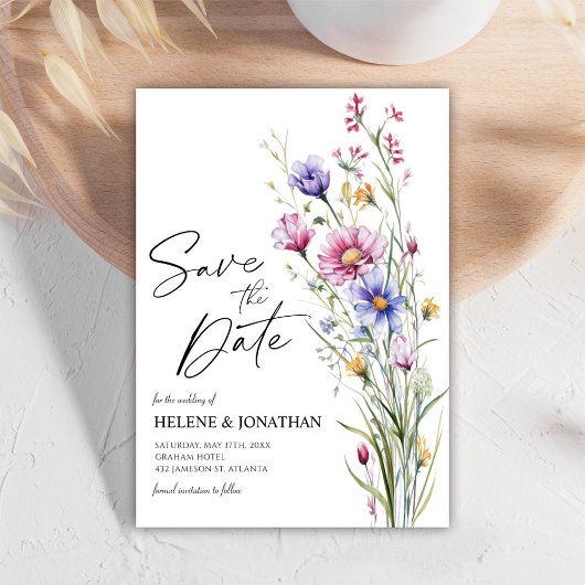 Elegante Wildflower Waterverf Bloemen Bruiloft Save The Date