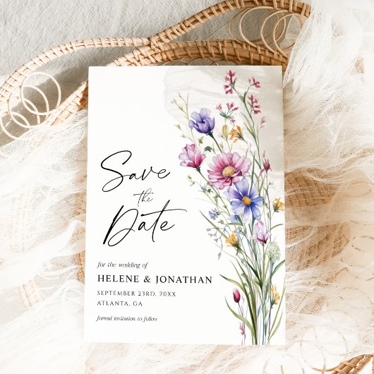 Elegante Wildflower Waterverf Bloemen Bruiloft Save The Date