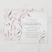 Elegante Wildflower Waterverf Eerste Communie Kaart (Voorkant / Achterkant)
