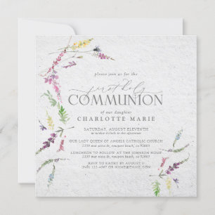 Elegante Wildflower Waterverf Eerste Communie Kaart