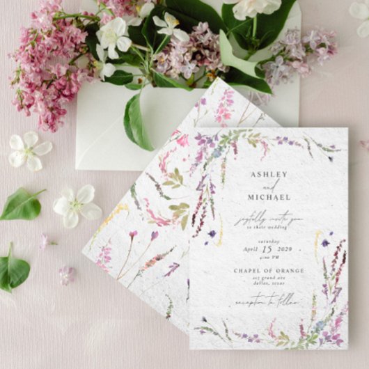 Elegante Wildflower Waterverf Modern Wedding Kaart